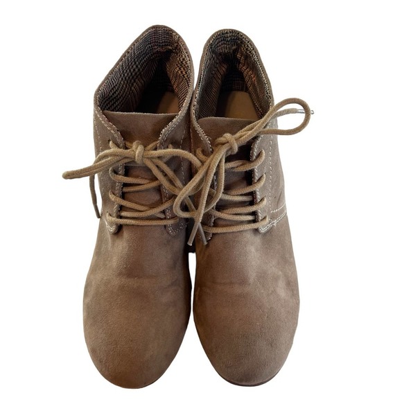 route 66 Emerson Taupe women's size 9M. Brown Wedge booties fabric Upper #83 - Picture 4 of 9